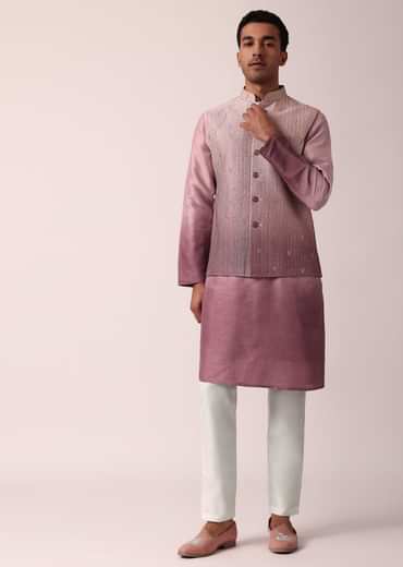 Elegant Purple Silk Embroidered Jacket Kurta Set