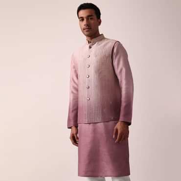 Elegant Purple Silk Embroidered Jacket Kurta Set