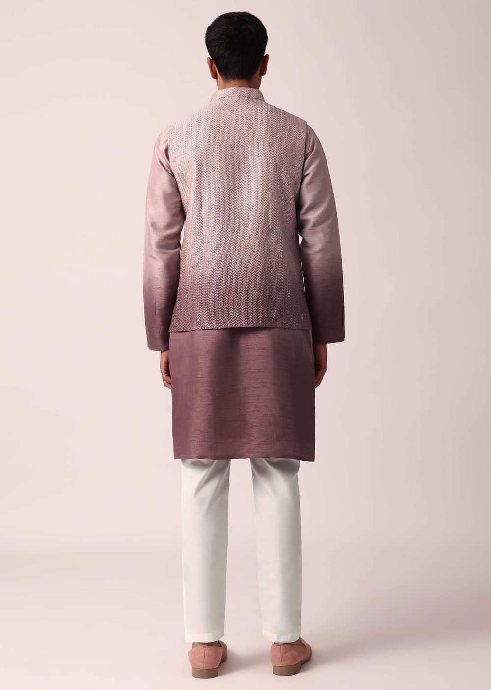 Elegant Purple Silk Embroidered Jacket Kurta Set