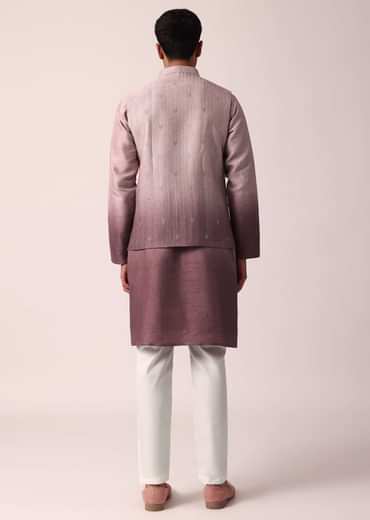 Elegant Purple Silk Embroidered Jacket Kurta Set