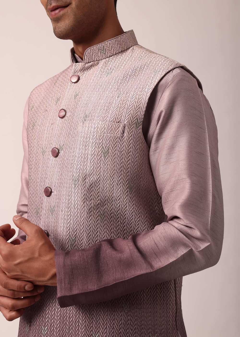 Elegant Purple Silk Embroidered Jacket Kurta Set
