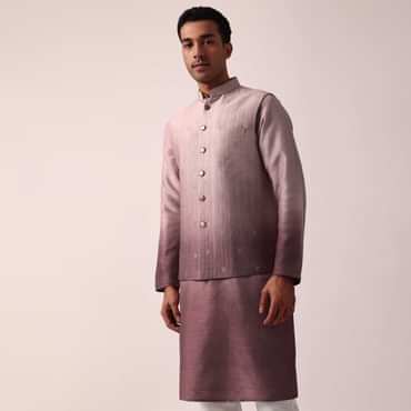 Elegant Purple Silk Embroidered Jacket Kurta Set