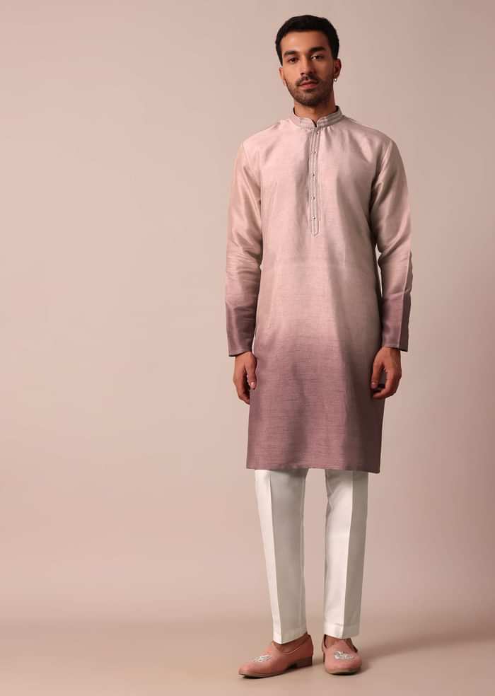 Elegant Purple Ombre Silk Jacket Kurta Set For Men