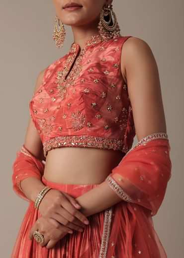 Elegant Red Printed Lehenga Set With Mirror Work