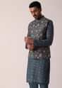 Elegant Teal Festive Jacket Kurta Set For Men