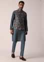 Elegant Teal Festive Jacket Kurta Set For Men
