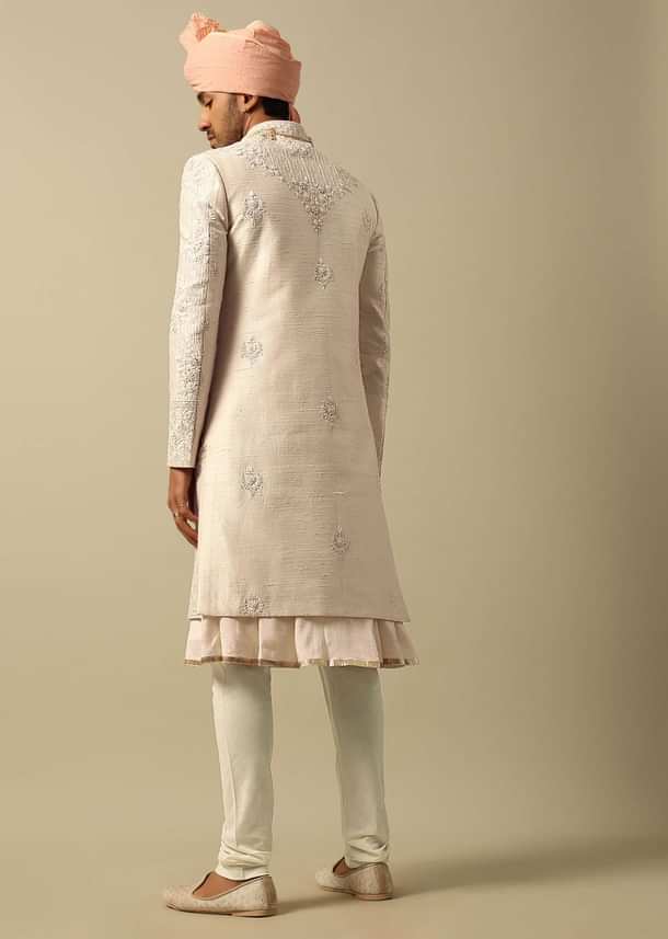 Elegant White Raw Silk Sherwani