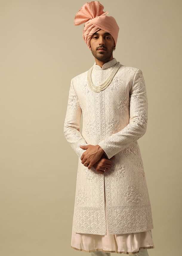 Elegant White Raw Silk Sherwani