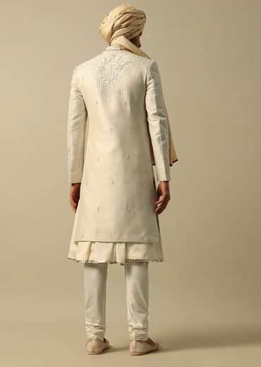 Classic White Raw Silk Sherwani
