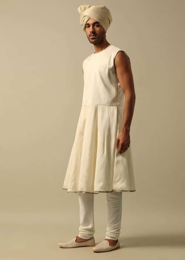 Classic White Raw Silk Sherwani