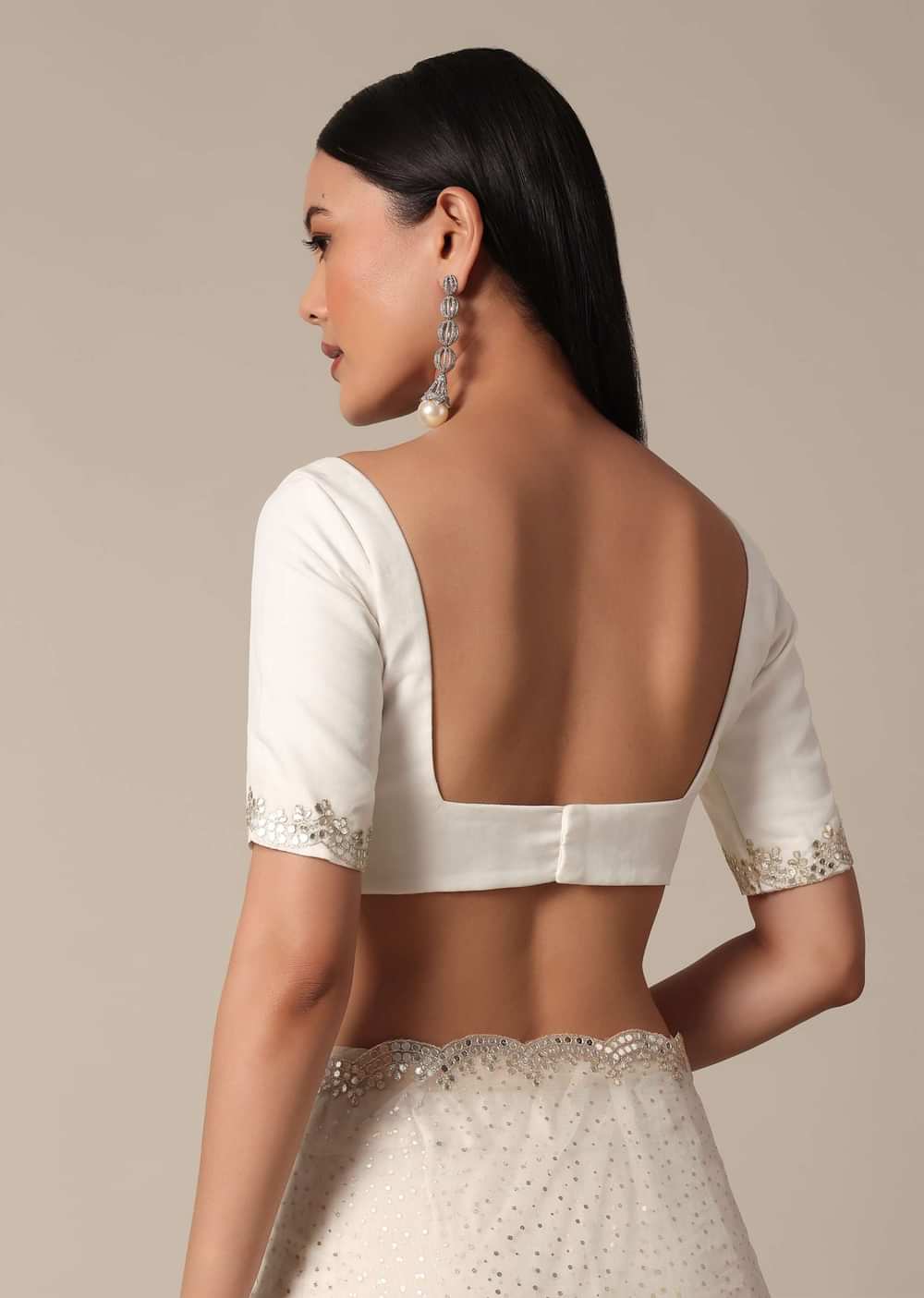 Elegant White Saree with Mirror Scallop Border