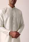Elegant White Silk Kurta Set With Hand Embroidery