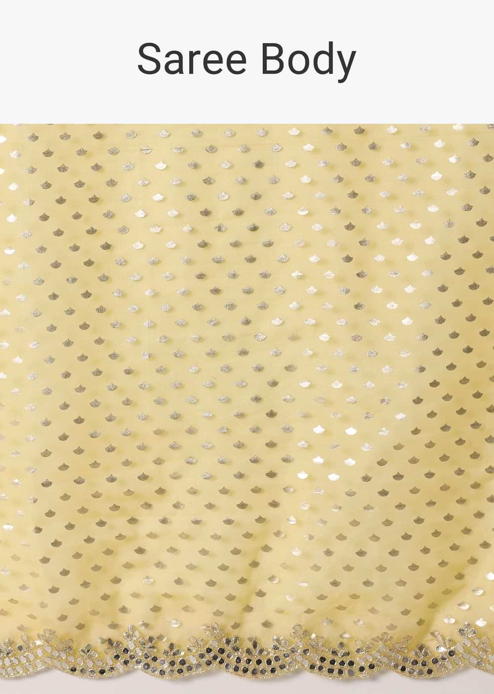 Elegant Yellow Saree With Mirror Scallop Border