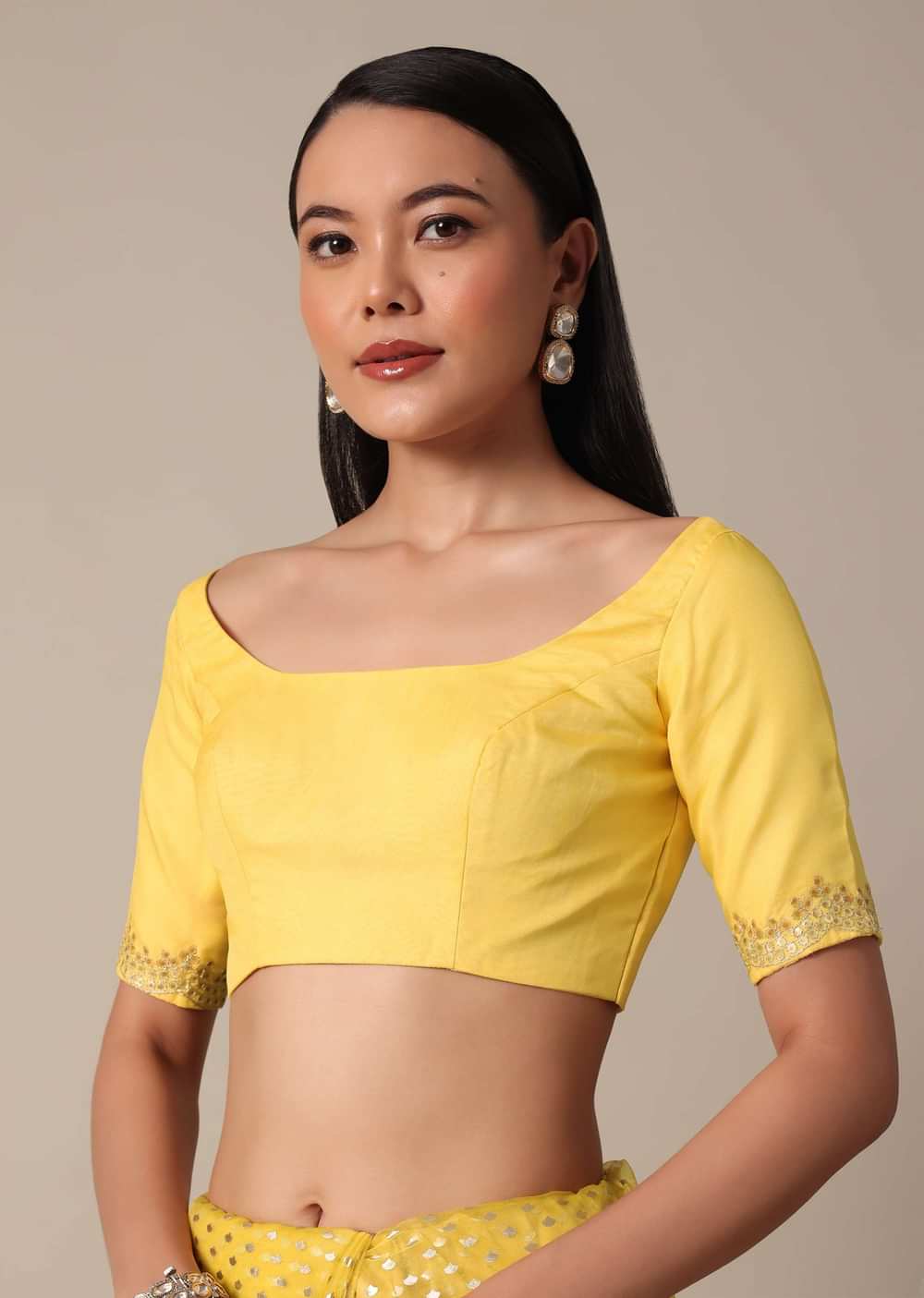 Elegant Yellow Saree With Mirror Scallop Border