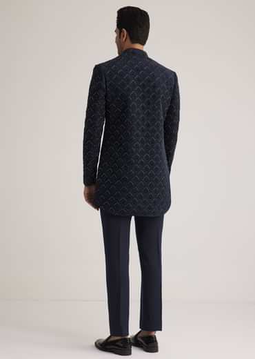 Prussian Blue Sherwani Set With Stone Work Detailing