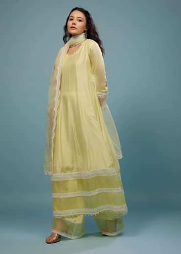 Daffodils Yellow Palazzo Suit In Viscose Silk