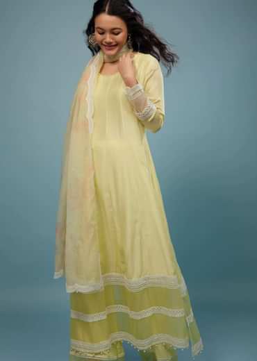 Daffodils Yellow Palazzo Suit In Viscose Silk