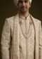 Beige Silk Sherwani Set With Zardosi Embroidery And Anarkali Kurta