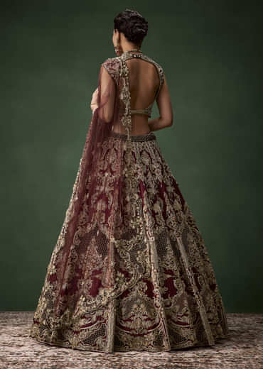Embroidered Bridal Lehenga Set with Two Dupattas
