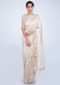 Ivory Saree With Embroidery And Feathers On The Border Online - Kalki Fashion