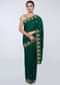 Emerald green  cotton silk saree in embroidered butti and border only on Kalki
