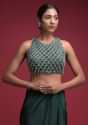 Emerald Green Saree In Crepe With Ruffled Pallu And Layered Ruffles On The Pleats