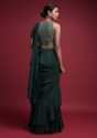 Emerald Green Saree In Crepe With Ruffled Pallu And Layered Ruffles On The Pleats