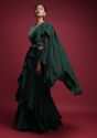 Emerald Green Saree In Crepe With Ruffled Pallu And Layered Ruffles On The Pleats