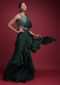 Emerald Green Saree In Crepe With Ruffled Pallu And Layered Ruffles On The Pleats