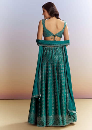 Emerald Green Satin Bridesmaid Lehenga With Stone Work