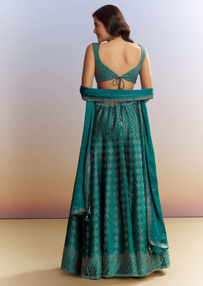 Emerald Green Satin Bridesmaid Lehenga With Stone Work
