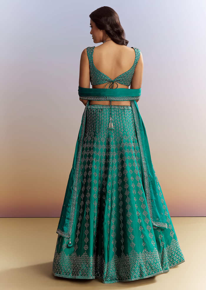 Emerald Green Satin Bridesmaid Lehenga With Stone Work