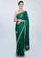 Emerald green satin saree with multi color resham floral  butti only on kalki