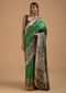 Emerald Green Two Toned Pure Handloom Saree In Silk With Woven Buttis And Intricate Indigo Border Online - Kalki Fashion
