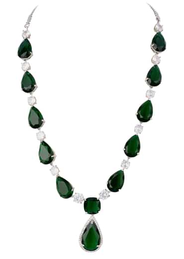 Emerald Diamond Necklace With Earrings