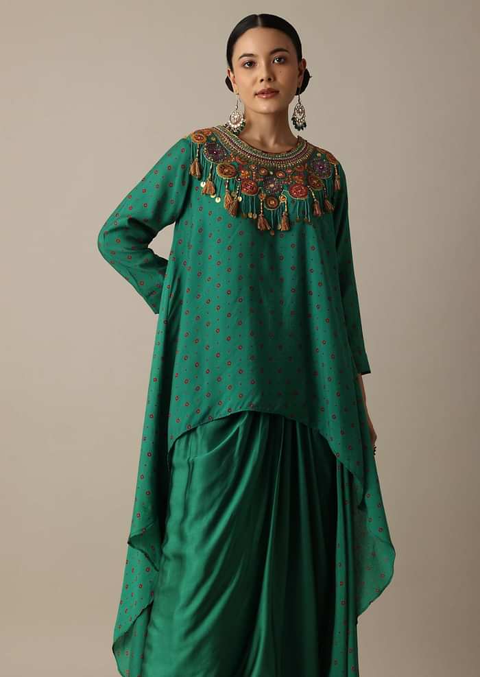 Emerald Green Bandhani Print Dhoti Set