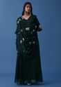 Emerald Green Embroidered Dress And Multiway Draped Dupatta In Georgette