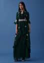 Emerald Green Embroidered Dress And Multiway Draped Dupatta In Georgette
