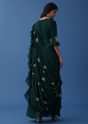 Emerald Green Embroidered Dress And Multiway Draped Dupatta In Georgette