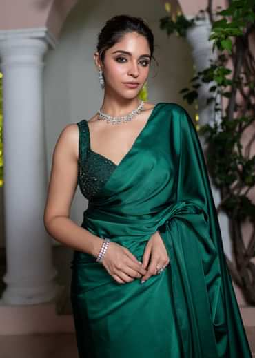 Emerald Green Saree With Tassel Lace And Sequence Embellished Blouse