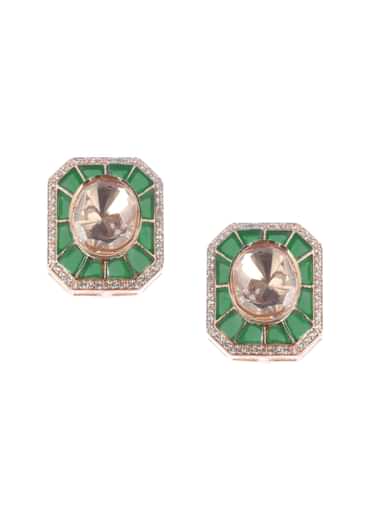 Emerald Stone Earrings And Polki Choker Set With In Mix Metal