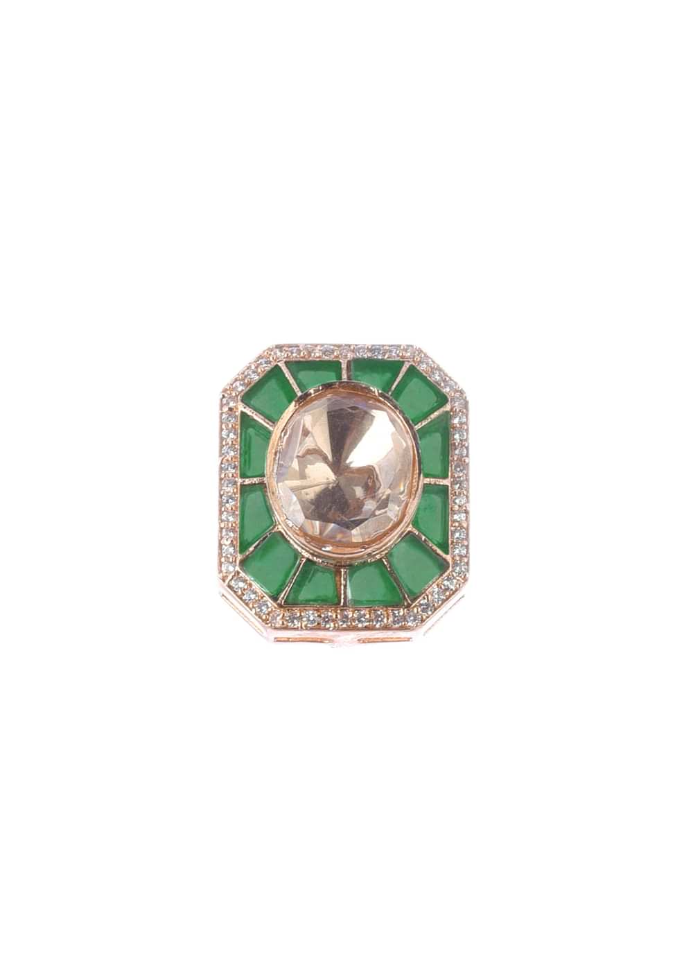 Emerald Stone Earrings And Polki Choker Set With In Mix Metal