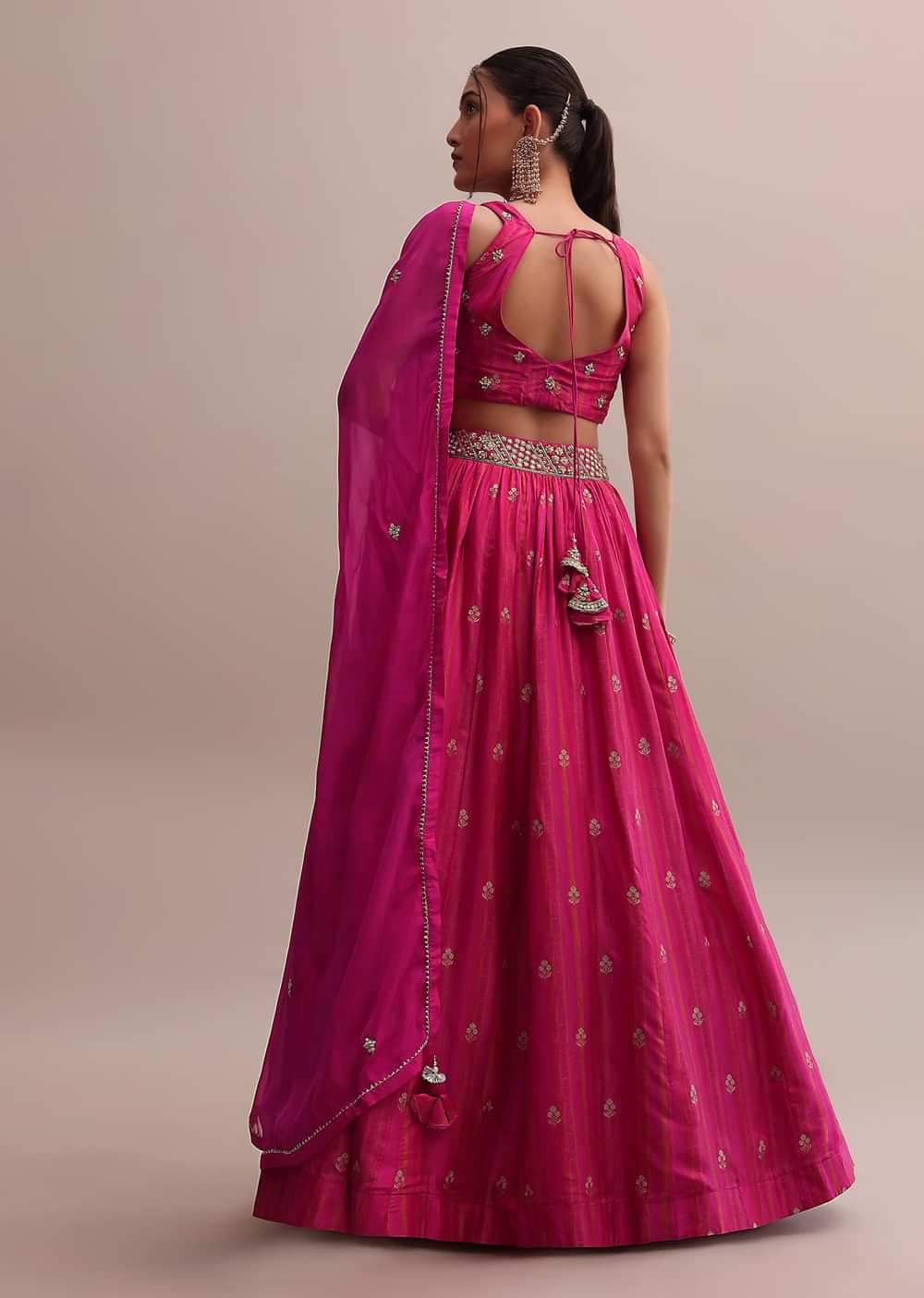Enchanting Pink Chinnon Lehenga Set With Zardosi Embroidered Choli And A Dupatta