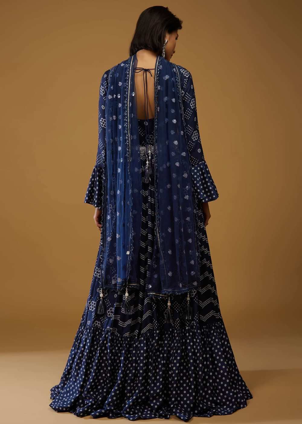 Persian Blue Anarkali Suit With Bandhani Print And Embroidery
