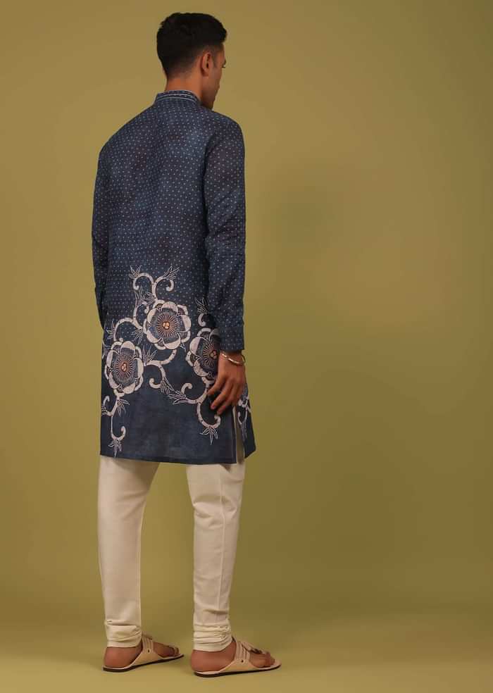Persian Blue Printed Linen Kurta