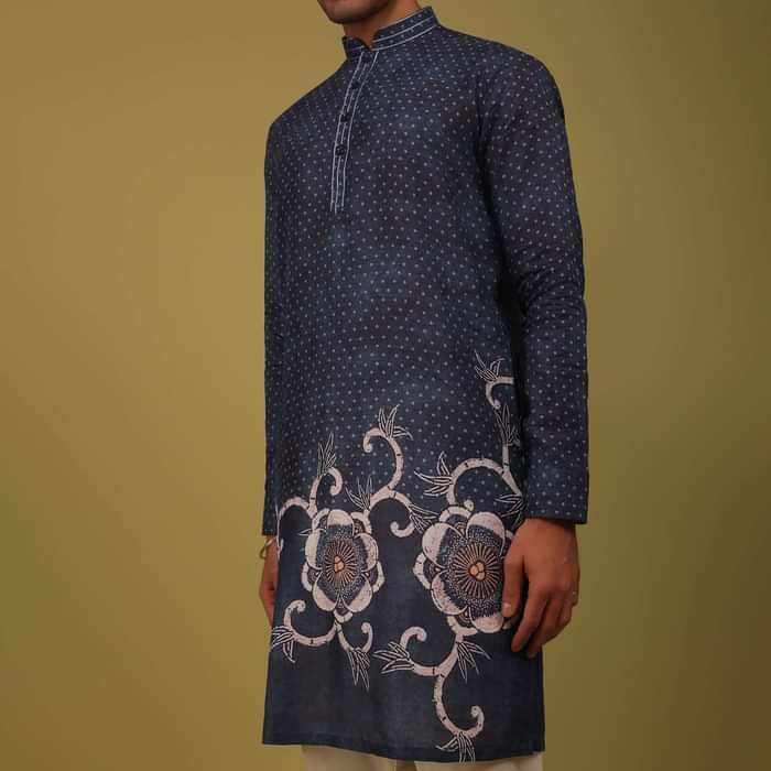 Persian Blue Printed Linen Kurta
