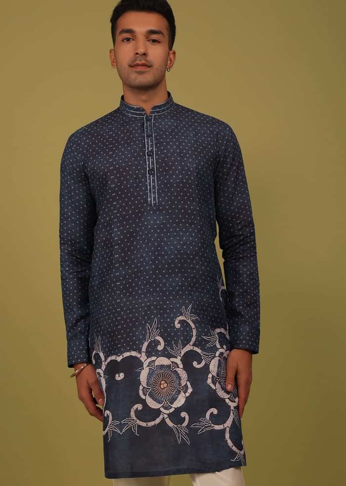 Persian Blue Printed Linen Kurta