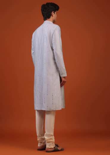Lavender Purple Mirror Embroidered Silk Kurta Set