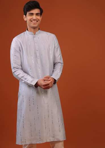 Lavender Purple Mirror Embroidered Silk Kurta Set