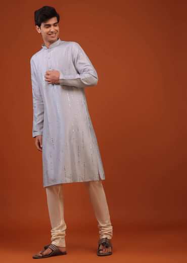 Lavender Purple Mirror Embroidered Silk Kurta Set